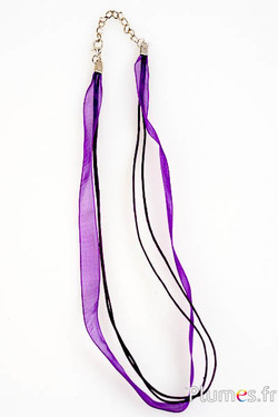 Collier sur ruban organza - long. 45 cm - violet